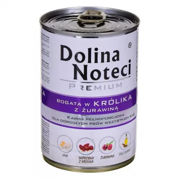 Nassfutter für Hunde dolina noteci Premium Reich an Kaninchen und Cranberry 400 g — ausgewachsene Hunde, getreidefrei, glutenfrei, 12 % Protein