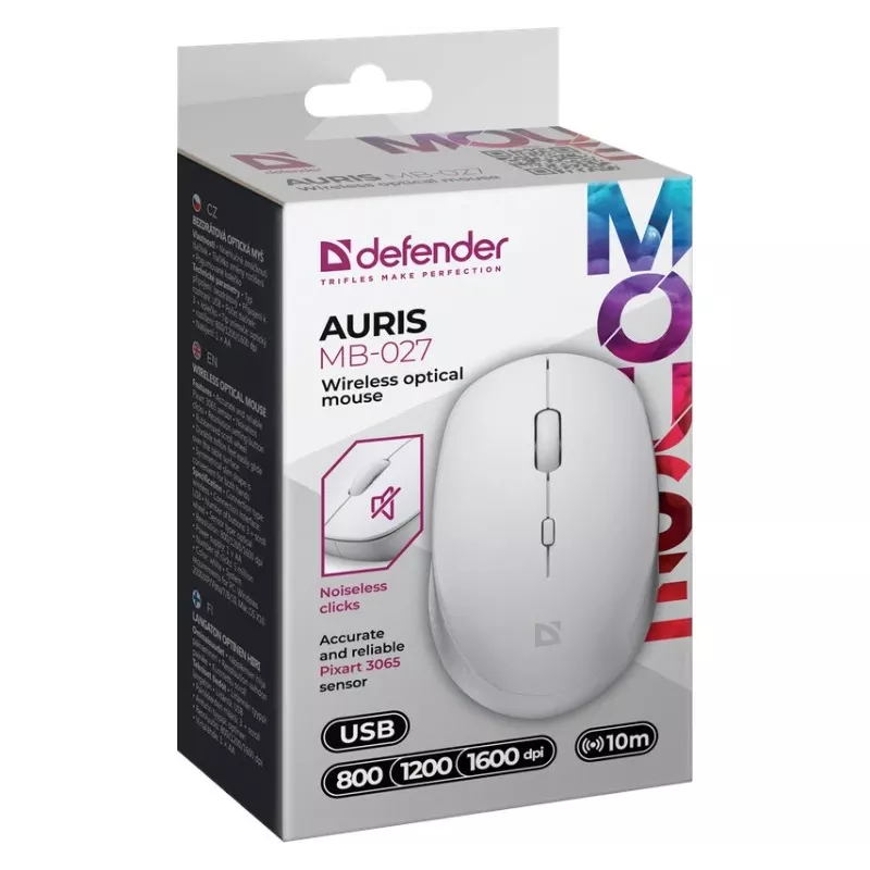 Kabellose Maus mit leisem Klick AURIS MB-027 800/1200/1600 DPI weiß