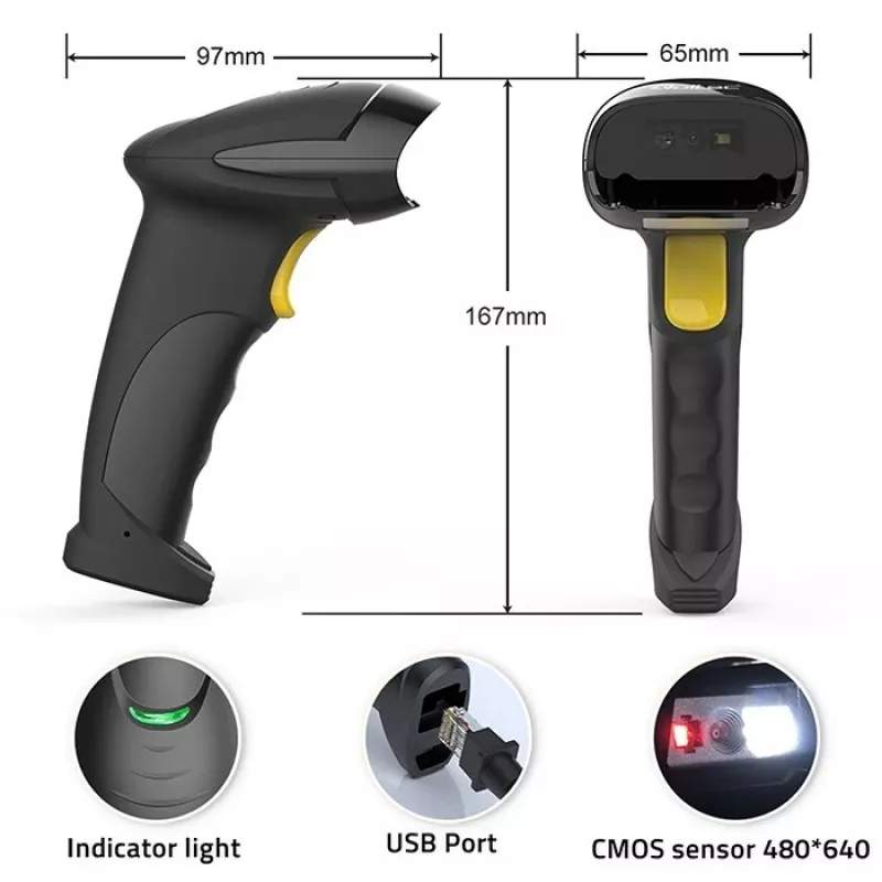 Handheld 1D/2D kabelgebundener Barcodescanner QOLTEC 50853 — USB, ABS-Gehäuse, 1,65 m Kabel, 97×65×167 mm, 105 g