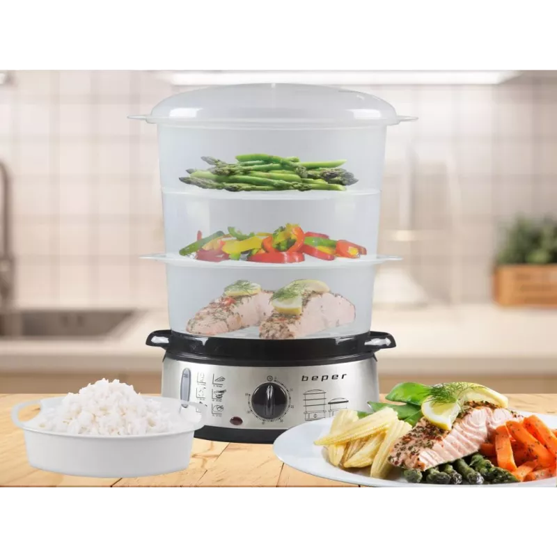 Dampfgarer Beper BC.250 3 Körbe Arbeitsplatte 800 W Edelstahl