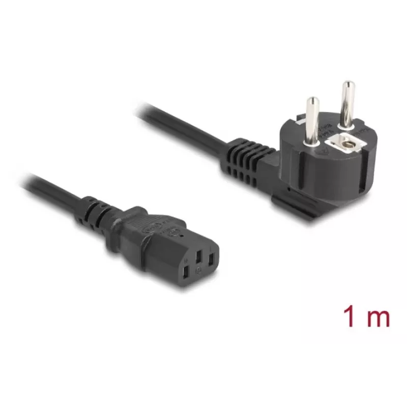 Netzkabel DELOCK CEE 7/7 (E+F) auf IEC C13 90° abgewinkelt, 1 m, H05VV-F 3x1,00 mm², schwarz