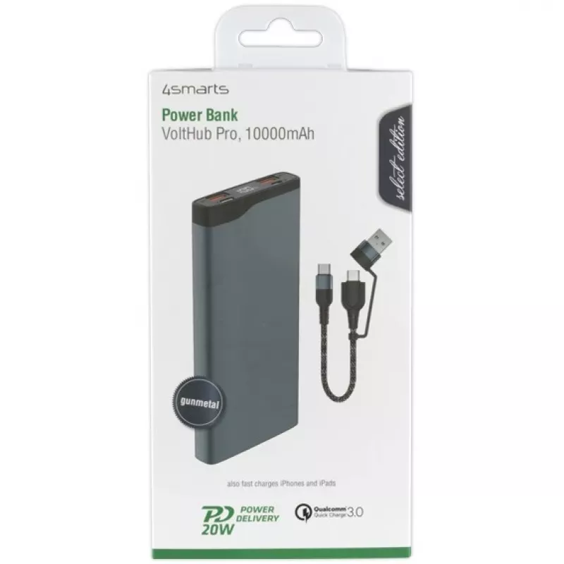 4Smarts Powerbank VoltHub Pro 10000mAh 22.5W mit Quick Charge, PD gunmetal *Select Edition*