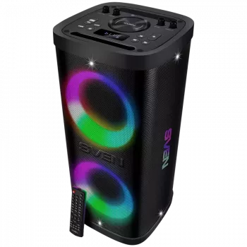 Tragbarer Lautsprecher SVEN PS-950, schwarz, Ausgangsleistung 2x80W (RMS), TWS, Bluetooth, IPx4, FM, USB, microSD, LED-Display, Lithium-Akku
