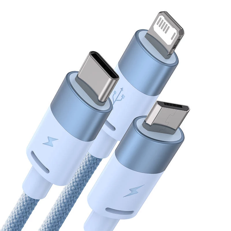 3in1 USB-Kabel Baseus StarSpeed Series, USB-C + Micro + Lightning 3,5A, 1,2m (Blau)