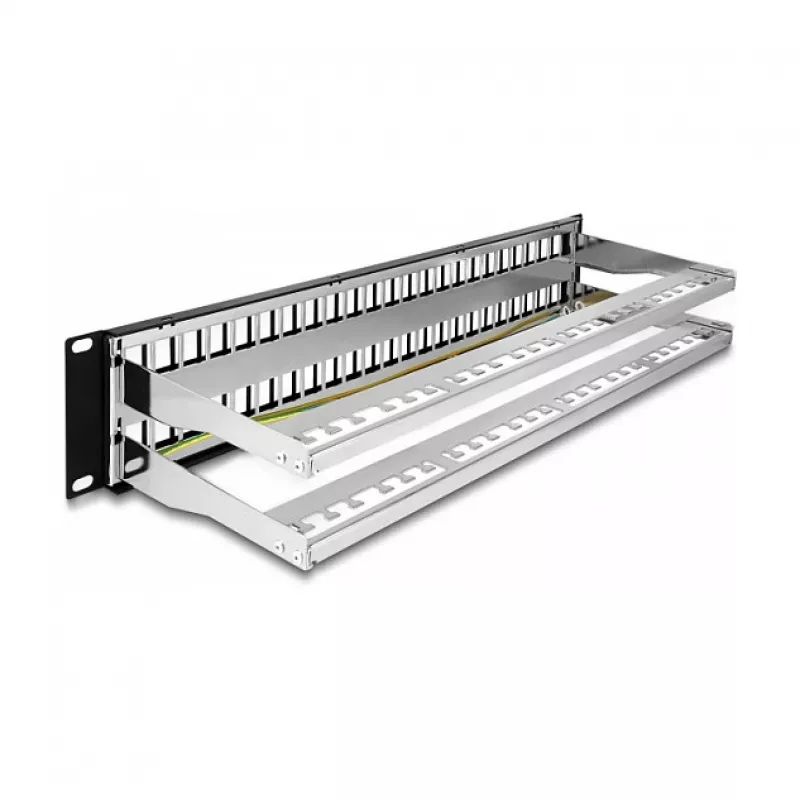DeLOCK 19 Zoll Keystone Patch Panel 48 Port mit Zugentlastung 2U schwarz