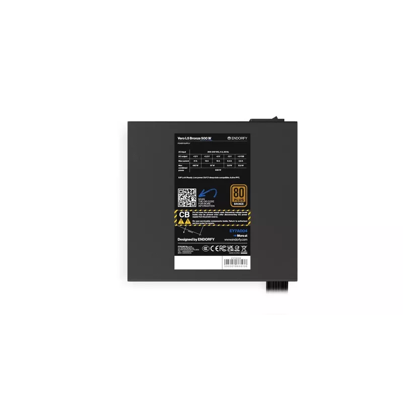 Netzteil ENDORFY Vero L5 500 W ATX, 80 PLUS Bronze, 24-Pin, 120-mm-Lüfter, nicht-modular