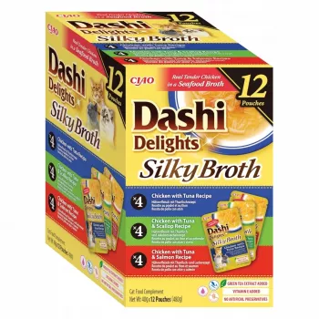 Nassfutter für Katzen INABA Dashi Delights Silky Broth Chicken mix, 12×40 g Beutel, Alleinfuttermittel für ausgewachsene Katzen