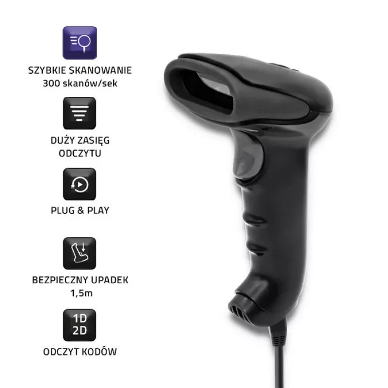 Hand-Barcodeleser QOLTEC 50868 — 1D/2D-Laserscanner, USB kabelgebunden & kabellos, Arbeitsabstand 600 mm, schwarz