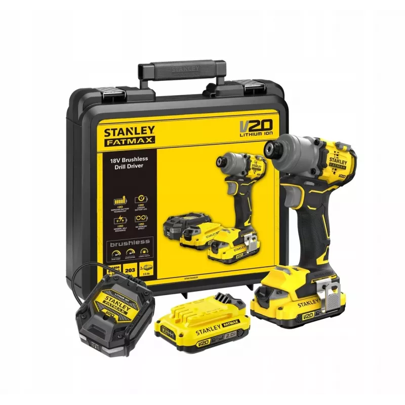 Elektroschrauber STANLEY SFMCF830D2K-QW 18 V Li-Ion, 2 Ah x2, 3 Gänge, 203 N·m, 3200 U/min, LED, Pistolengriff