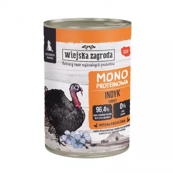 Nassfutter für Hunde wiejskazagroda Puppies Monoprotein Truthahn 400 g, glutenfrei, Junior, Alleinfutter