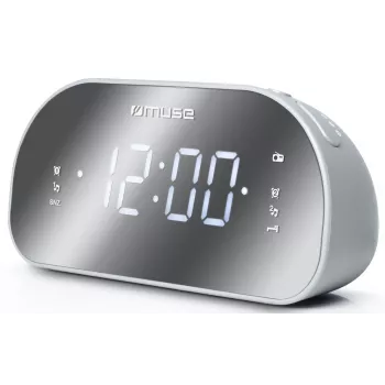 Uhrenradio Muse M-170CMR — digitales Uhrenradio, 1,2 Zoll LED-Anzeige, FM, AC 230V, AAA-Backup, Spiegel/Weiß