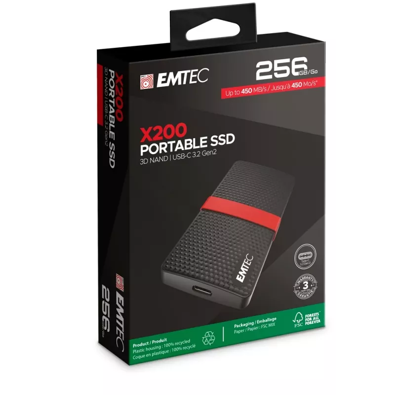 SSD Emtec 256GB USB Type-C 3.2 Gen 1 Schwarz Rot X200