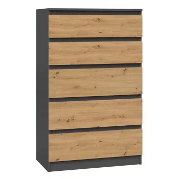 Kommode Topeshop M5 ANTRACYT/ARTISAN 5 Schubladen, Anthrazit Eiche, 700×1095×400 mm