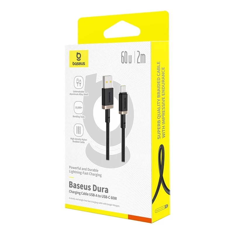 Baseus Dura USB Typ A auf Typ C 60 W Schnellladekabel 2 m Schwarz, Gold