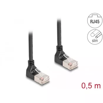 Netzwerkkabel DeLOCK RJ45 Cat.6A S/FTP schlank 90° nach oben 0,5 m Schwarz