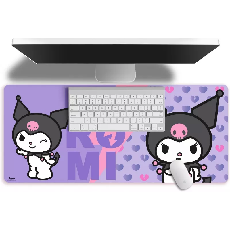 Mauspad Kids Euroswan 80x30 cm Hello Kitty Kuromi, große rechteckige Gaming-/Schreibtischmatte