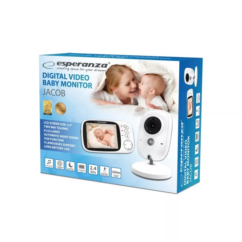 Video-Babyphone ESPERANZA EHM002 Kamera 3,2 Zoll Display, 320×240, 50 m Reichweite, LiPo 750 mAh, weiß