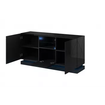 Kommode QIU 2D1K 150x41.5x75 schwarz glänzend/schwarz glänzend