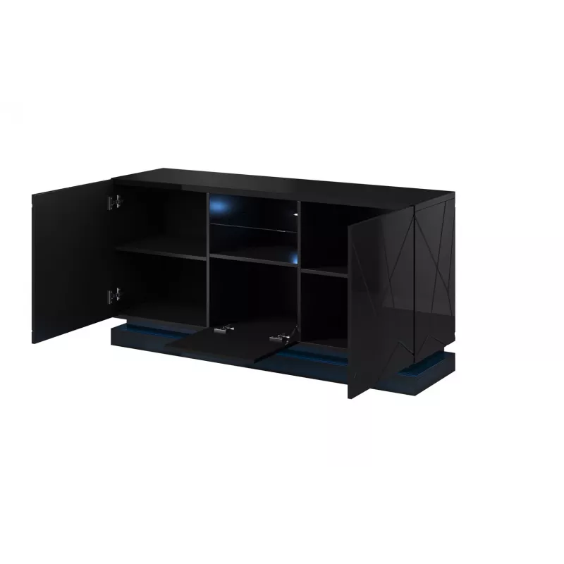 Kommode QIU 2D1K 150x41.5x75 schwarz glänzend/schwarz glänzend