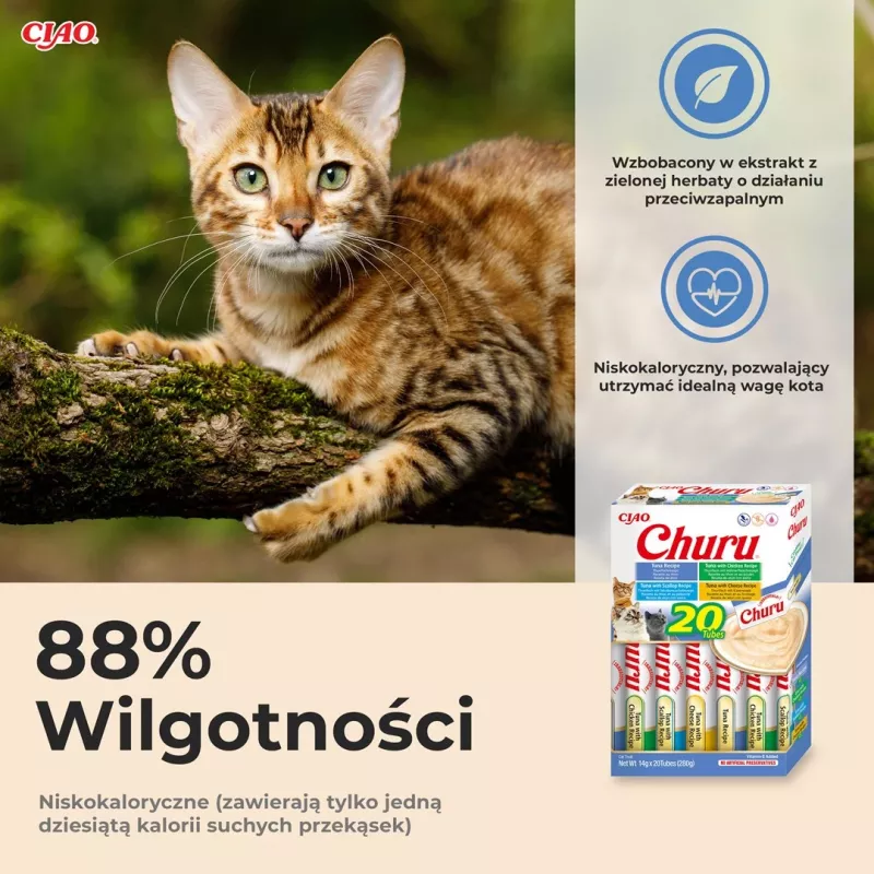 Feuchte Katzenleckerlis INABA Churu Sortimentsbox — Thunfisch, 20 x 14 g Beutel, Paste, Feuchtigkeit 88 %, Protein 8,5 %