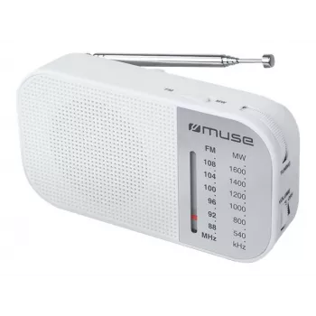 Tragbares Radio Muse M-025 RW — analoges UKW/MW, weiß, batteriebetrieben, externe Antenne
