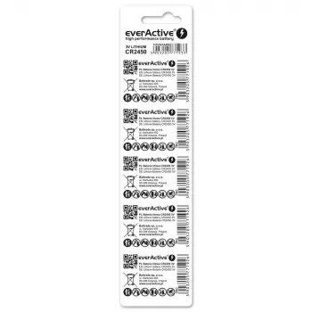 Button-/Knopfzellen-Lithiumbatterie everActive CR2450, 3 V, 5 mm Höhe — 5er-Pack