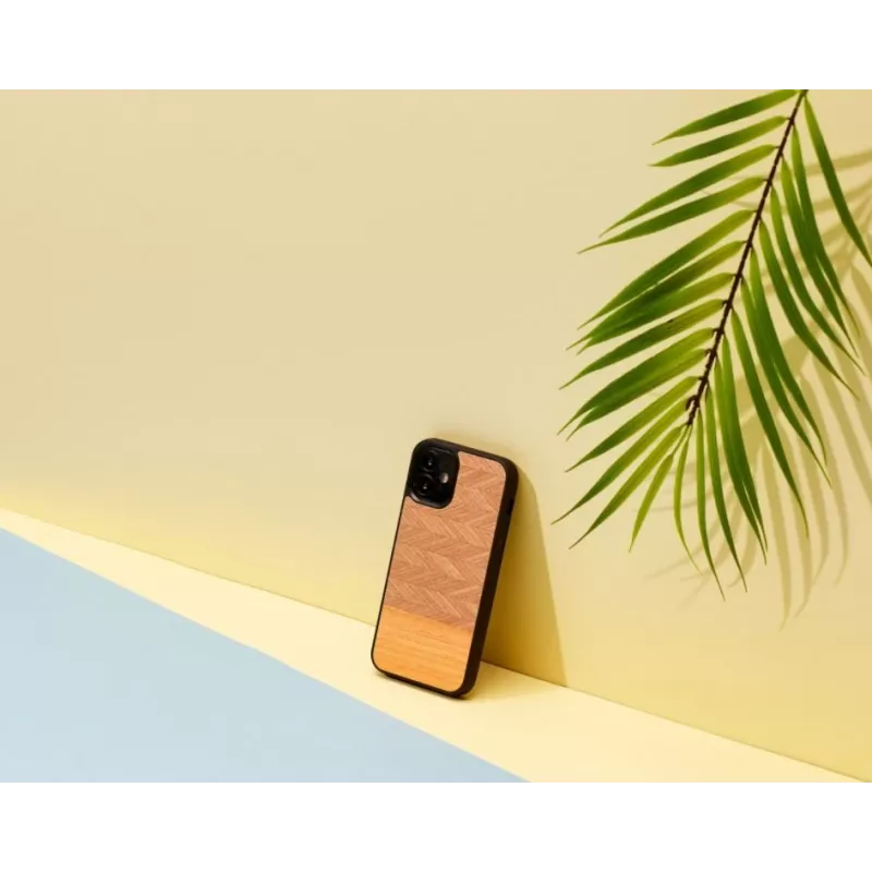 Handyhülle Man and Wood für iPhone 12 mini, Fischgrät arancia schwarz