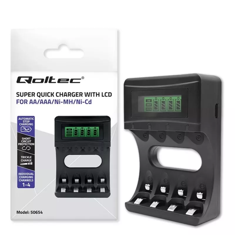 Batterieladegerät QOLTEC 50654 für Ni‑MH R03 (AAA) und R6 (AA) Akkus, 1800 mA
