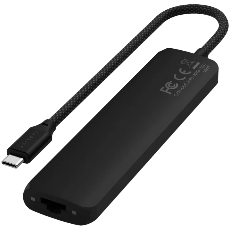 Satechi 7-in-1 USB-C Slim Multiport Adapter Ethernet (USB-C PD, 2x USB-A, HDMI 4K, Ethernet, Kartenleser micro/SD) (Schwarz)