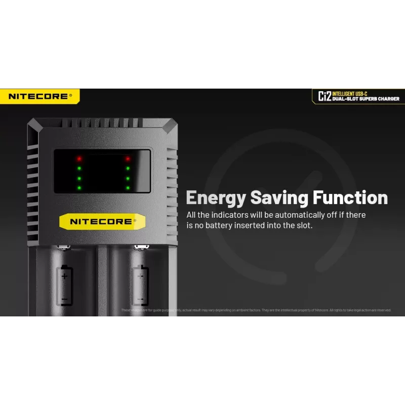 Batterieladegerät Nitecore Ci12 Universelles USB-Ladegerät für Li‑Ion, NiCd, NiMH, 3A Eingang 5/9/12V, Kunststoffgehäuse