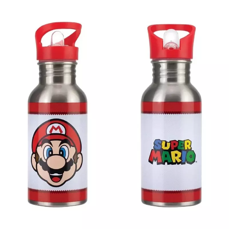 Paladone Super Mario Metall-Wasserflasche mit Strohhalm