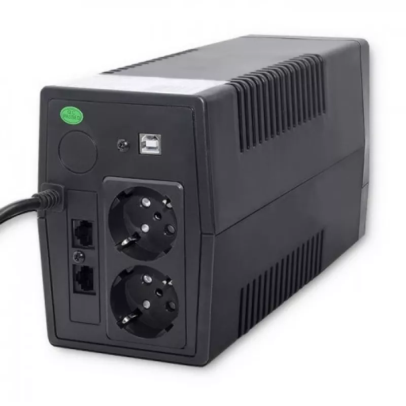 Qoltec Monolith USV (unterbrechungsfreie Stromversorgung) Doppelwandlung (Online) 1 kVA 600 W 2 Schuko-Steckdosen