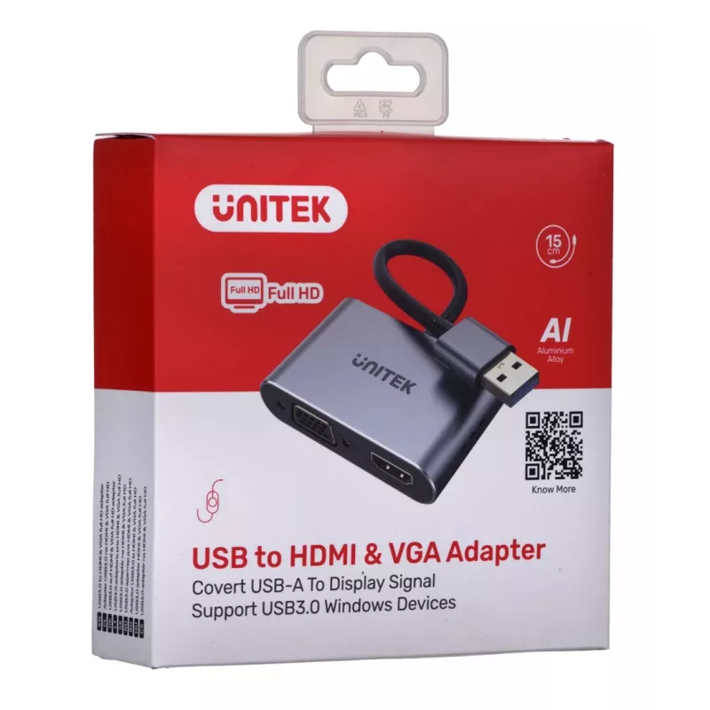 UNITEK V1304A Videokabel-Adapter 0,15 m USB Typ-A HDMI + VGA (D-Sub) Grau