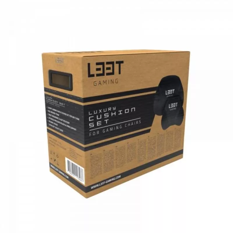 L33T Gaming 160382 Luxuriöses Gaming-Stuhl-Kissen-Set, Memory Foam, Samt, ultrasoft, Schwarz