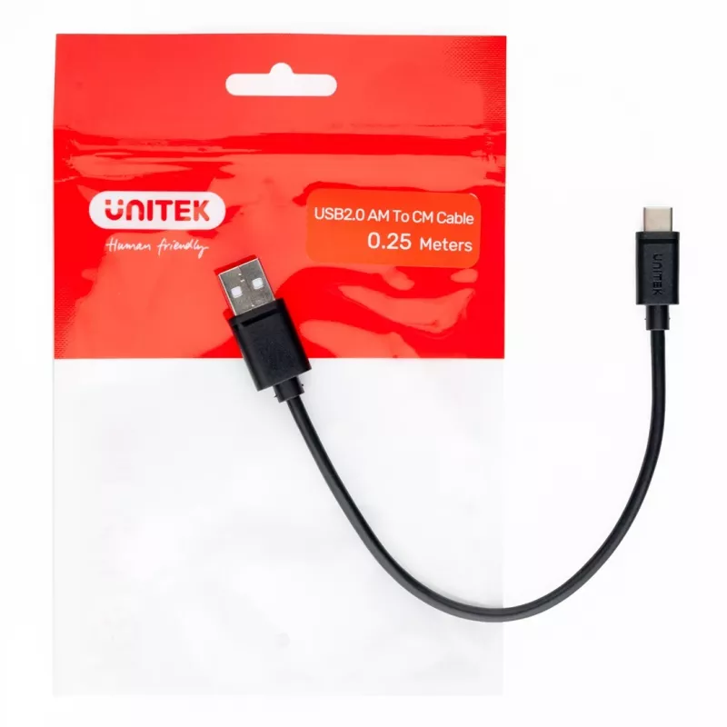 UNITEK USB-KABEL USB-A — USB-C 25CM, Y-C480BK