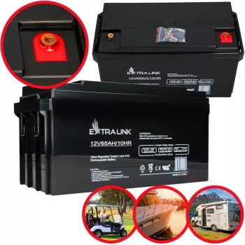 Versiegelte Blei-Säure-Batterie Extralink Akkumulator AGM 12V 65Ah, VRLA, schwarz, 1 Stück