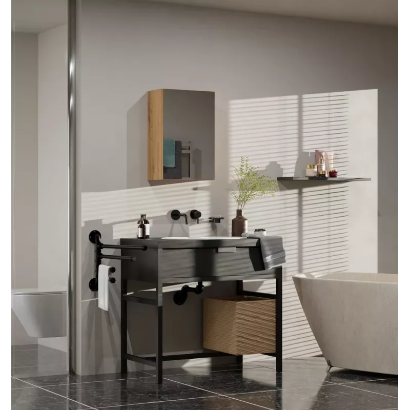 Badezimmer-Aufbewahrungsschrank Top e shop POLA 1DL ARTISAN — wandmontiert, Eichenrahmen, 400×220×600 mm, 3 Regalböden