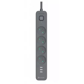 Power Line+ mobile ready Überspannungsschutz-Steckerleiste 1,5 m (4 Steckdosen + 3x USB-A, 5V 2,4A)