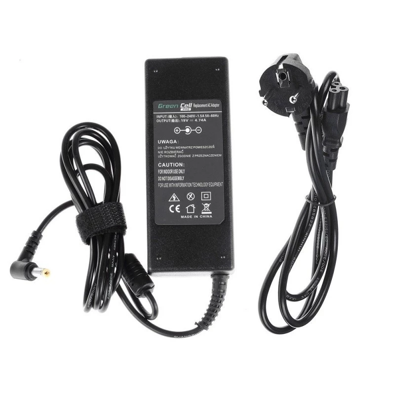 Laptop-Netzteil Grün Cell AD02P 90W 19V 4,74A AC-zu-DC für Innenräume Schwarz