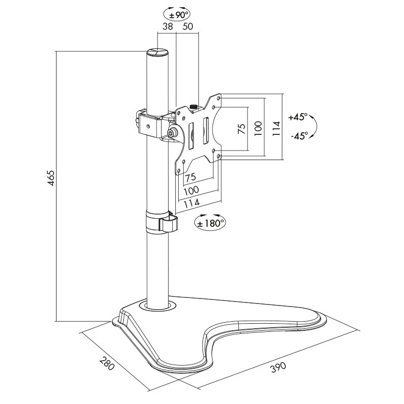 Monitorhalterung LOGILINK BP0044 für Bildschirme 33–81,3 cm (13 Zoll–32 Zoll), VESA 75x75–100x100, max. 8 kg, Schreibtisch, schwarz