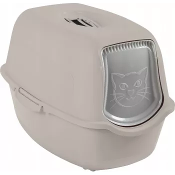 Katzenklo rotho Kuweta Bailey beige – Modell 4004507422, kompakte überdachte Katzentoilette mit Kohlefilter und Tragegriff