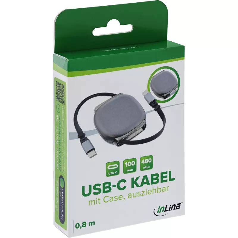 USB-C-Kabel InLine 35850, 100W Power Delivery, 0,80 m, schwarz/grau