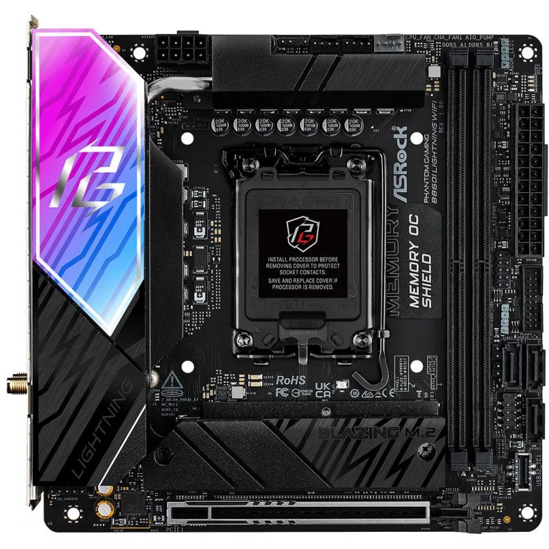 Motherboard ASROCK B860I Lightning WiFi — Intel B860, LGA 1851, Mini-ITX, DDR5, 2x DIMM, 4x M.2, 2.5Gb LAN, Wi‑Fi 6E, Bluetooth 5.3