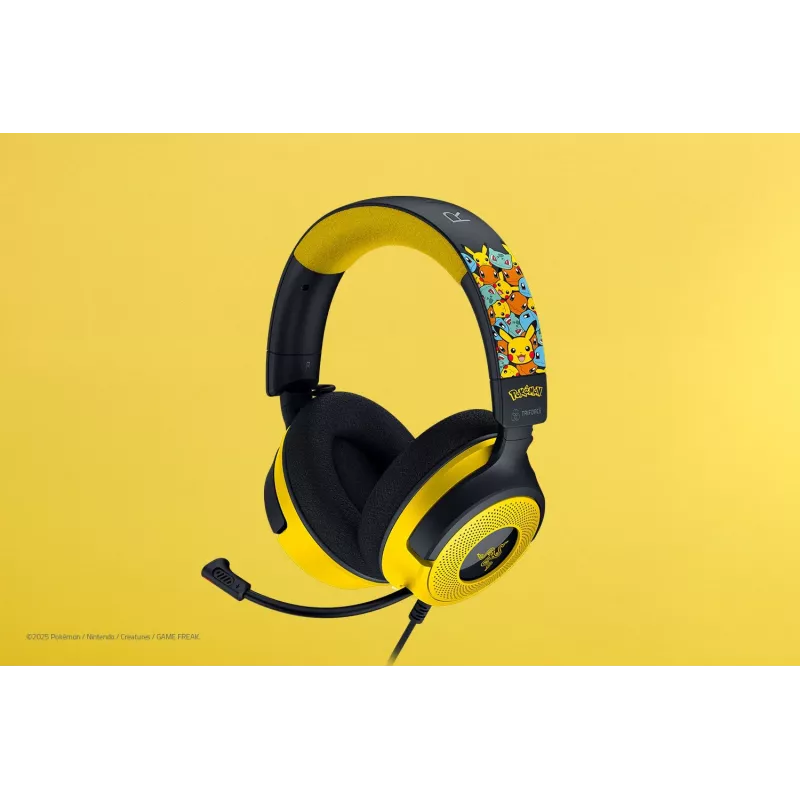 Headset Razer Kraken V4 X Pokemon — Kabelgebunden USB-C/USB-A, Supraaural, 20–20000 Hz, 1,8 m Kabel, 310 g, Schwarz/Gelb
