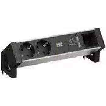 Stromzubehör Bachmann DESK2 ALU Schwarz — 2x Schutzkontakt-Steckdosen, 1x USB-Ladegerät