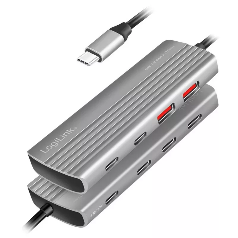 LogiLink USB 3.2 Gen2 Hub 7+1-Port 2x USB-A 5x USB-C PD 100W Aluminium
