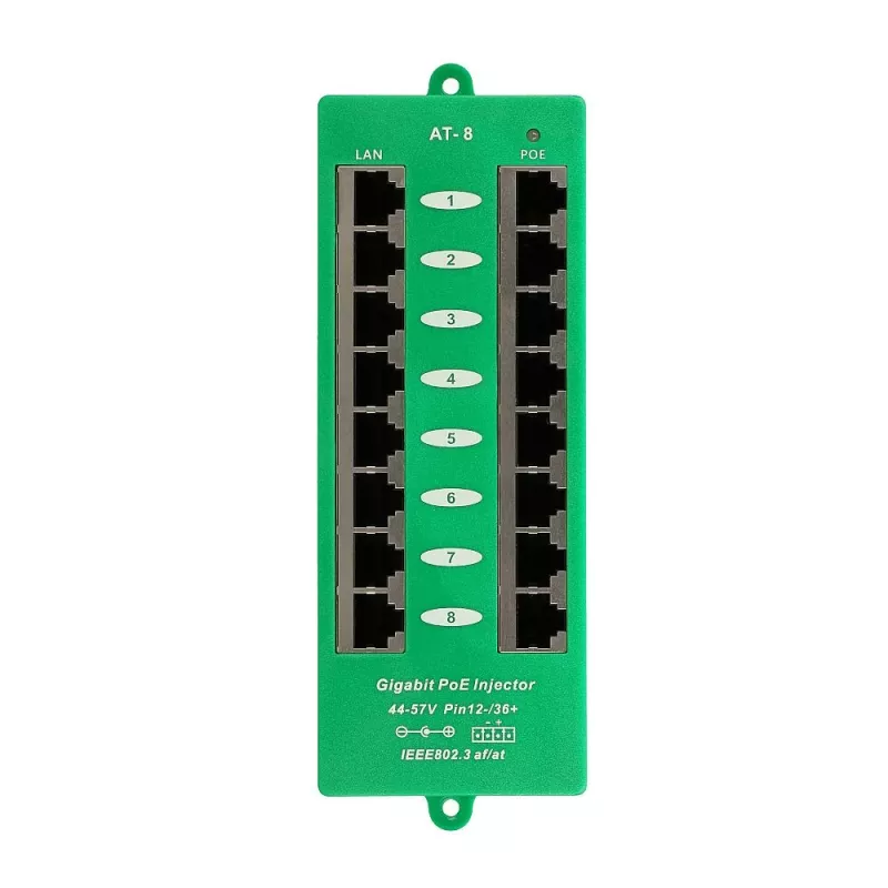 Extralink Gigabit PoE-Injektor 8-Port Aktiv, 8 Ports Gigabit 802.3at/af, Mode A