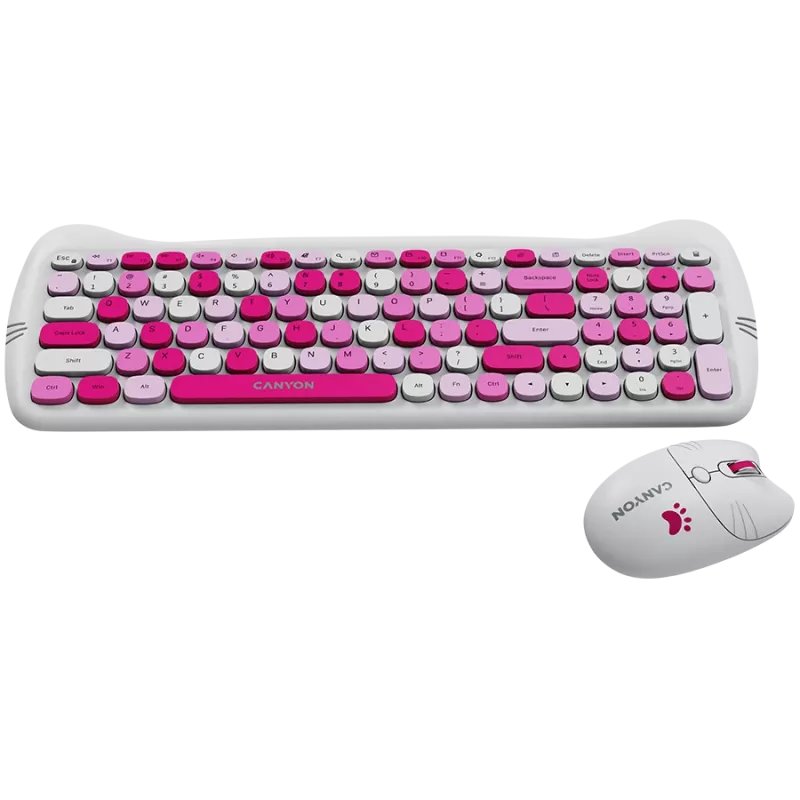 Kabelloses Tastatur- und Maus-Set CANYON HSET-W6 Pink Kitty Edition