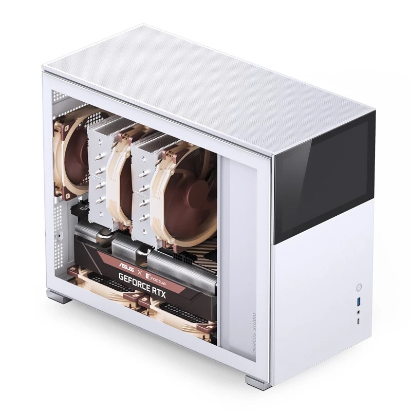 PC-Gehäuse Jonsbo D31 STD Weiß — Midi Tower, Stahl, gehärtetes Glas, Micro-ATX/ITX/DTX, 2×2,5 Zoll + 1×3,5 Zoll, GPU bis zu 400 mm, CPU-Kühler 168 mm