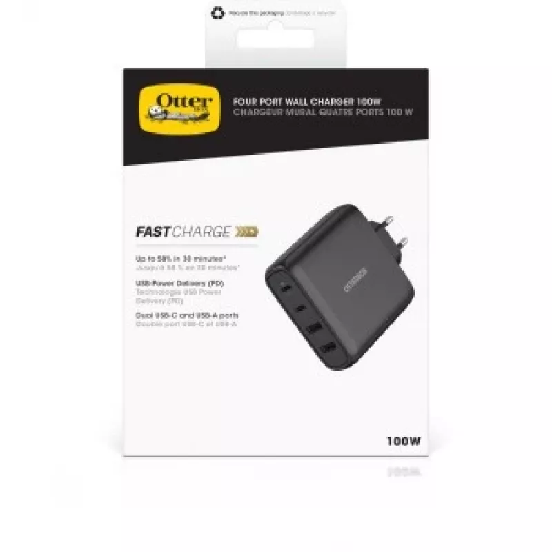 Wandladegerät OTTERBOX 78-81343 100W GaN mit 2× USB-C und 2× USB-A Anschlüssen